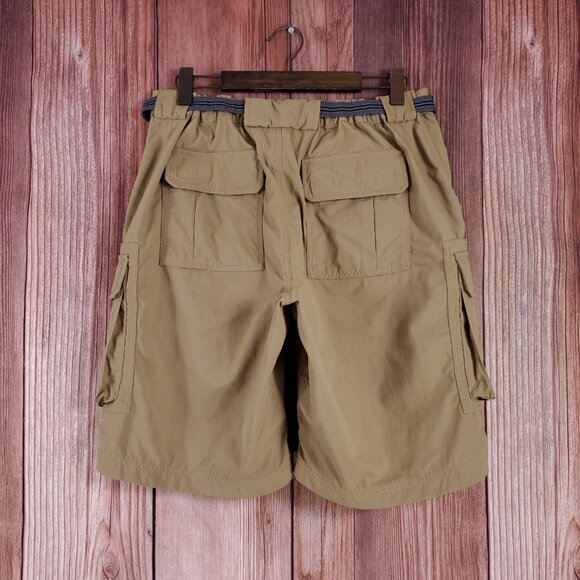 Duluth Trading Co Mens Size Large Dry on the Fly Cargo Shorts Belted Tan Nylon - Picture 2 of 11
